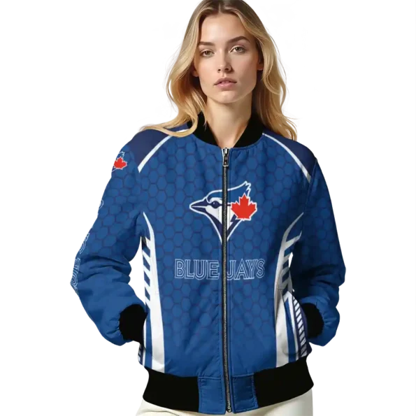 personalized toronto blue jays hexagon grid blue bomber jacket latest model