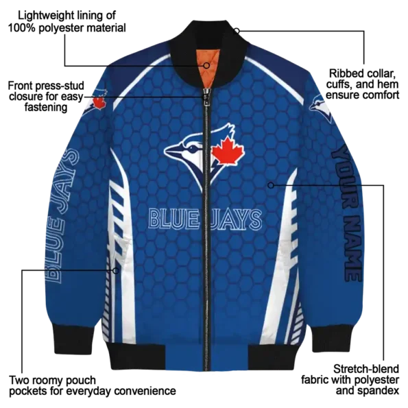 personalized toronto blue jays hexagon grid blue bomber jacket new arrival