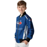 personalized toronto blue jays hexagon grid blue bomber jacket best selling