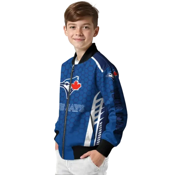 personalized toronto blue jays hexagon grid blue bomber jacket trendy