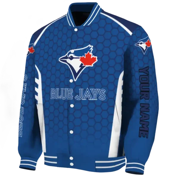 personalized toronto blue jays hexagon grid blue varsity jacket best selling