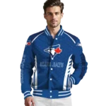 personalized toronto blue jays hexagon grid blue varsity jacket best selling