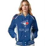 personalized toronto blue jays hexagon grid blue varsity jacket best selling