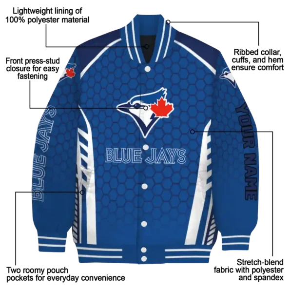 personalized toronto blue jays hexagon grid blue varsity jacket new arrival