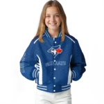 personalized toronto blue jays hexagon grid blue varsity jacket best selling