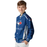 personalized toronto blue jays hexagon grid blue varsity jacket best selling