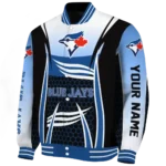 personalized toronto blue jays mesh effect blue black varsity jacket best selling