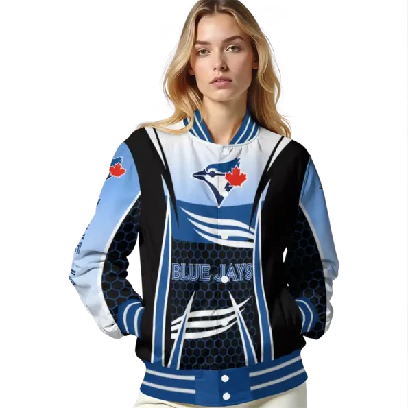 personalized toronto blue jays mesh effect blue black varsity jacket latest model