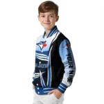 personalized toronto blue jays mesh effect blue black varsity jacket best selling