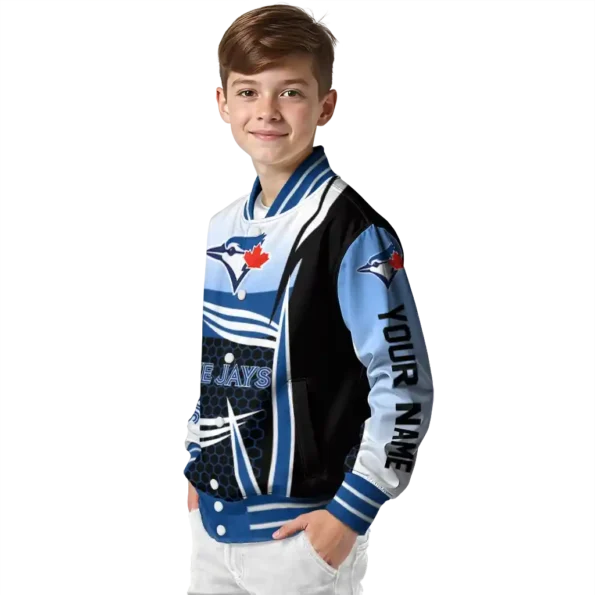 personalized toronto blue jays mesh effect blue black varsity jacket trendy