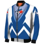 personalized toronto blue jays v stripes blue white bomber jacket best selling