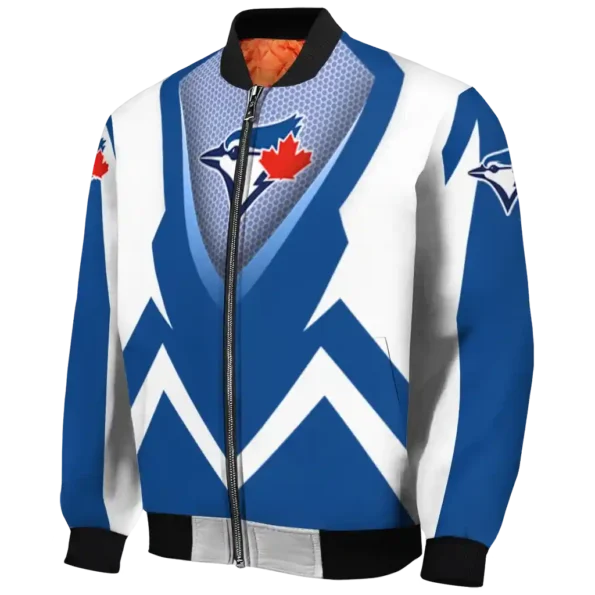 personalized toronto blue jays v stripes blue white bomber jacket best selling