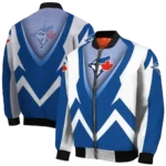 personalized toronto blue jays v stripes blue white bomber jacket best selling