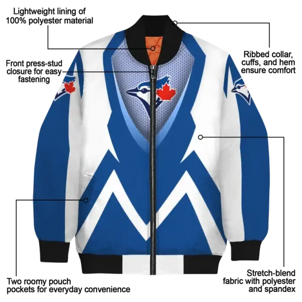personalized toronto blue jays v stripes blue white bomber jacket new arrival