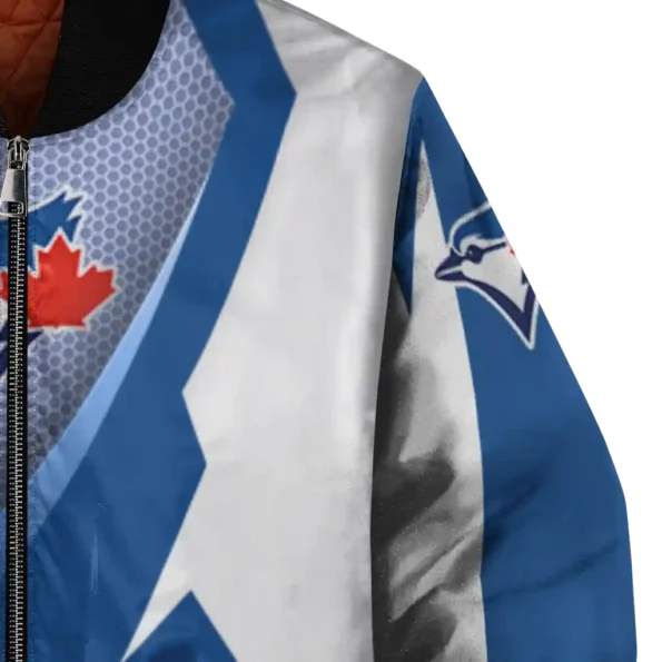 personalized toronto blue jays v stripes blue white bomber jacket premium grade