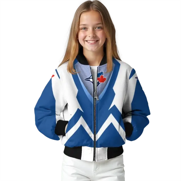 personalized toronto blue jays v stripes blue white bomber jacket top rated