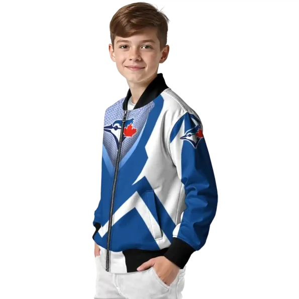 personalized toronto blue jays v stripes blue white bomber jacket trendy