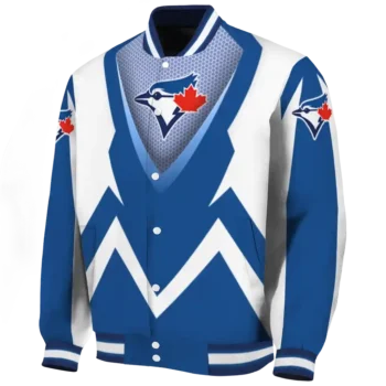 personalized toronto blue jays v stripes blue white varsity jacket best selling