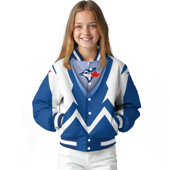 personalized toronto blue jays v stripes blue white varsity jacket top rated
