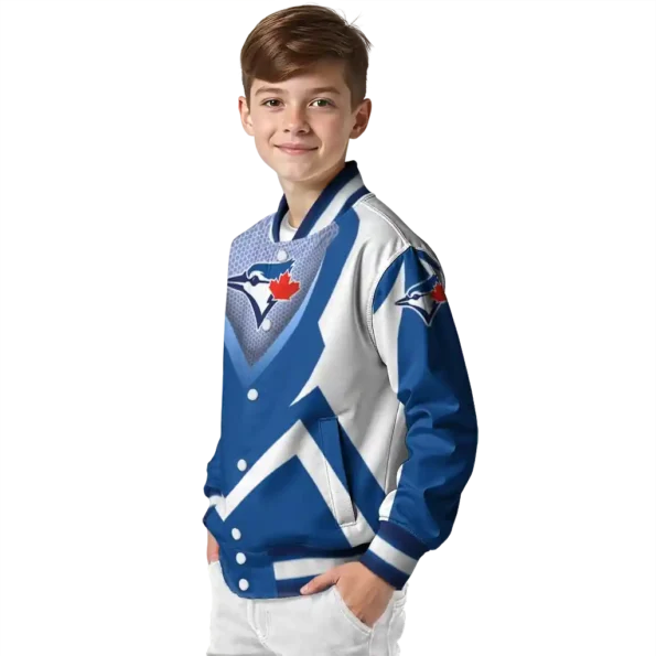 personalized toronto blue jays v stripes blue white varsity jacket trendy