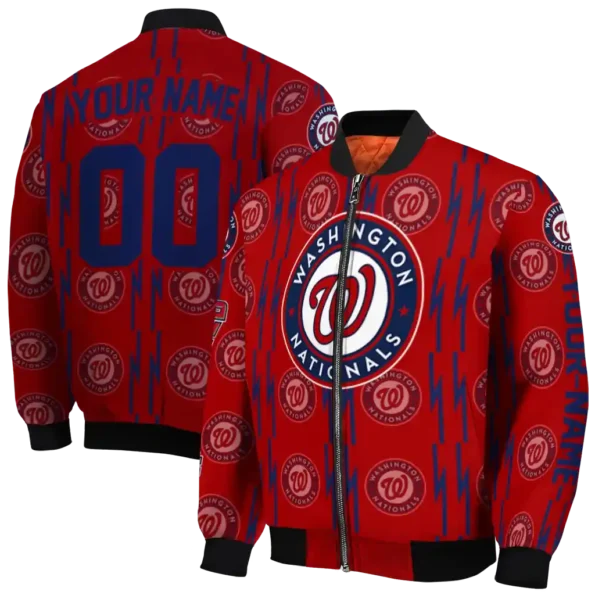 personalized washington nationals bolt stripe red bomber jacket fashion forward