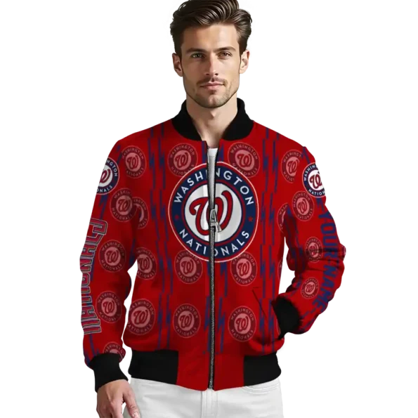 personalized washington nationals bolt stripe red bomber jacket high quality