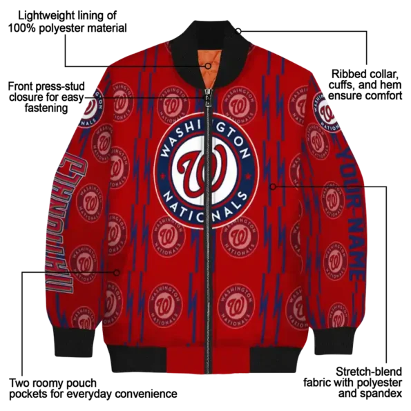 personalized washington nationals bolt stripe red bomber jacket new arrival
