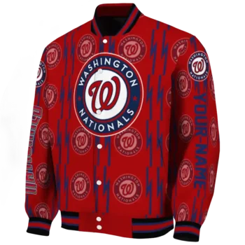 personalized washington nationals bolt stripe red varsity jacket best selling