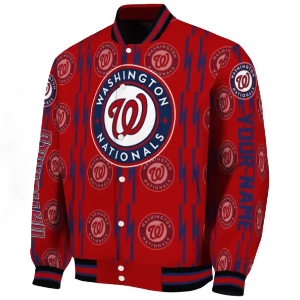 personalized washington nationals bolt stripe red varsity jacket best selling