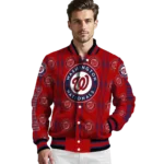 personalized washington nationals bolt stripe red varsity jacket best selling