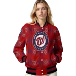 personalized washington nationals bolt stripe red varsity jacket best selling