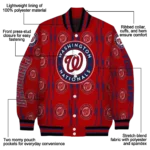 personalized washington nationals bolt stripe red varsity jacket best selling