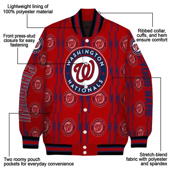 personalized washington nationals bolt stripe red varsity jacket new arrival