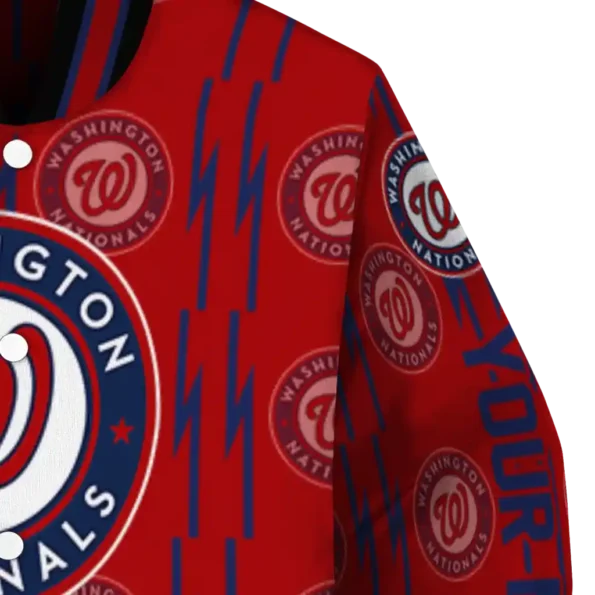 personalized washington nationals bolt stripe red varsity jacket premium grade