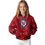 personalized washington nationals bolt stripe red varsity jacket best selling