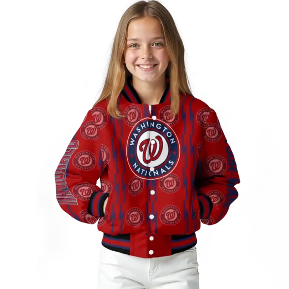 personalized washington nationals bolt stripe red varsity jacket top rated