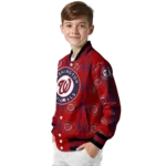 personalized washington nationals bolt stripe red varsity jacket best selling