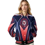 personalized washington nationals mesh chest red crocs black varsity jacket best selling