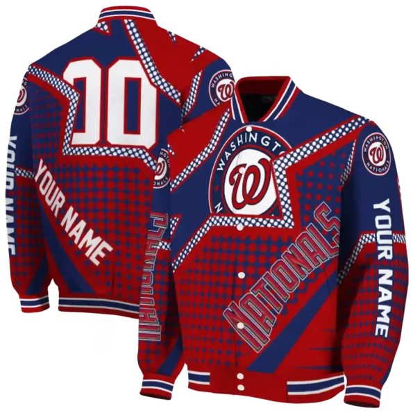 personalized washington nationals star burst red varsity jacket fashion forward