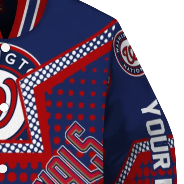personalized washington nationals star burst red varsity jacket premium grade