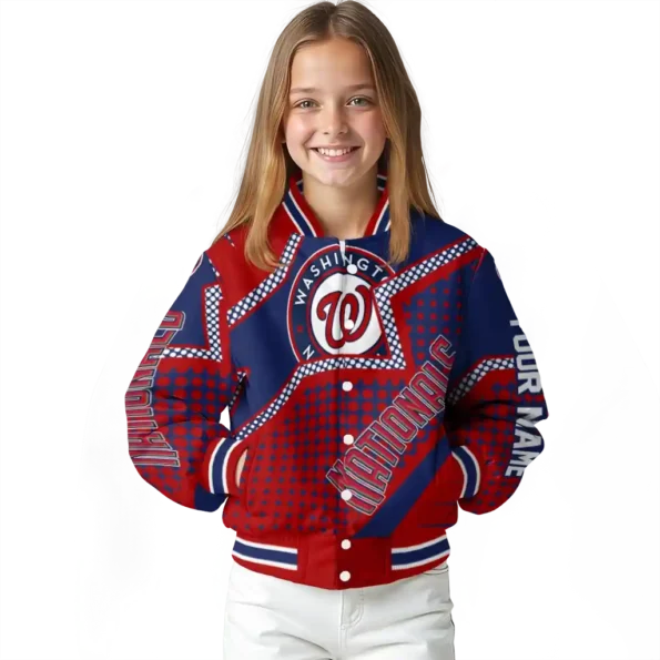 personalized washington nationals star burst red varsity jacket top rated