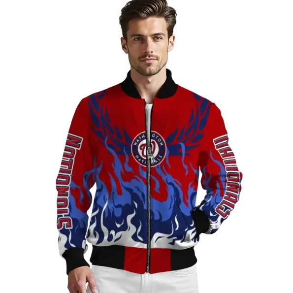 personalized washington nationals winged blaze red white bomber jacket high quality