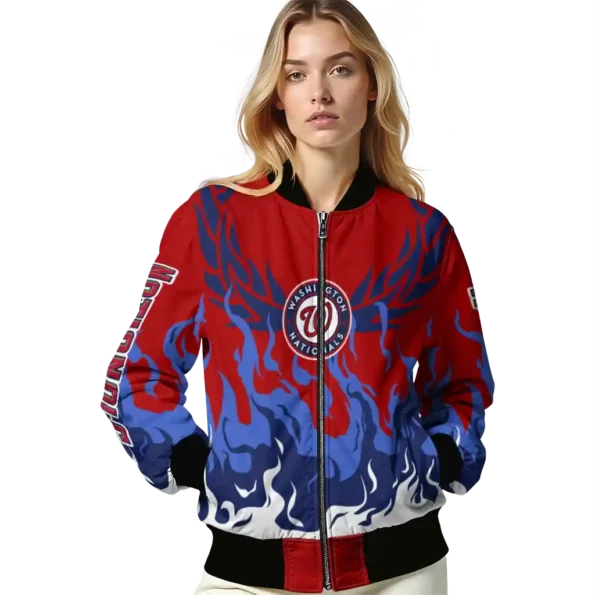 personalized washington nationals winged blaze red white bomber jacket latest model