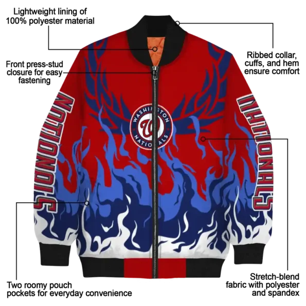 personalized washington nationals winged blaze red white bomber jacket new arrival