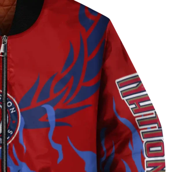 personalized washington nationals winged blaze red white bomber jacket premium grade