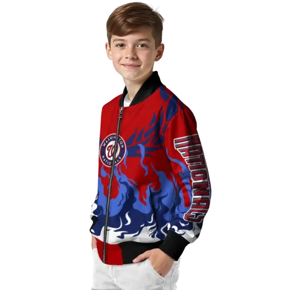 personalized washington nationals winged blaze red white bomber jacket trendy