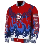 personalized washington nationals winged blaze red white varsity jacket best selling