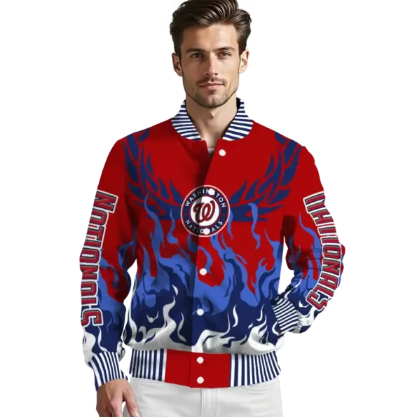personalized washington nationals winged blaze red white varsity jacket high quality