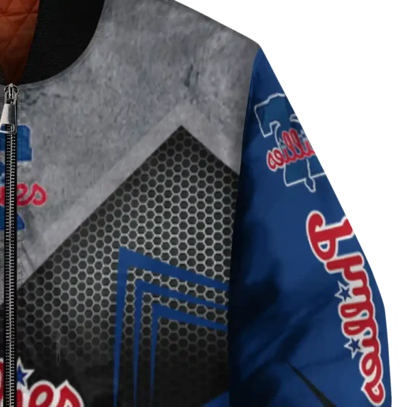 philadelphia phillies arrow layer blue black bomber jacket premium grade