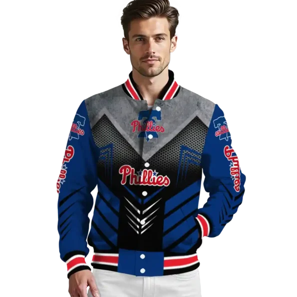philadelphia phillies arrow layer blue black varsity jacket high quality